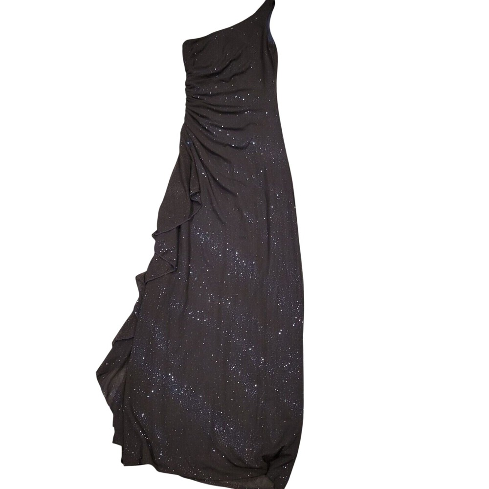 GFH Triangles One-Shoulder Black Glitter Evening Gown S Size